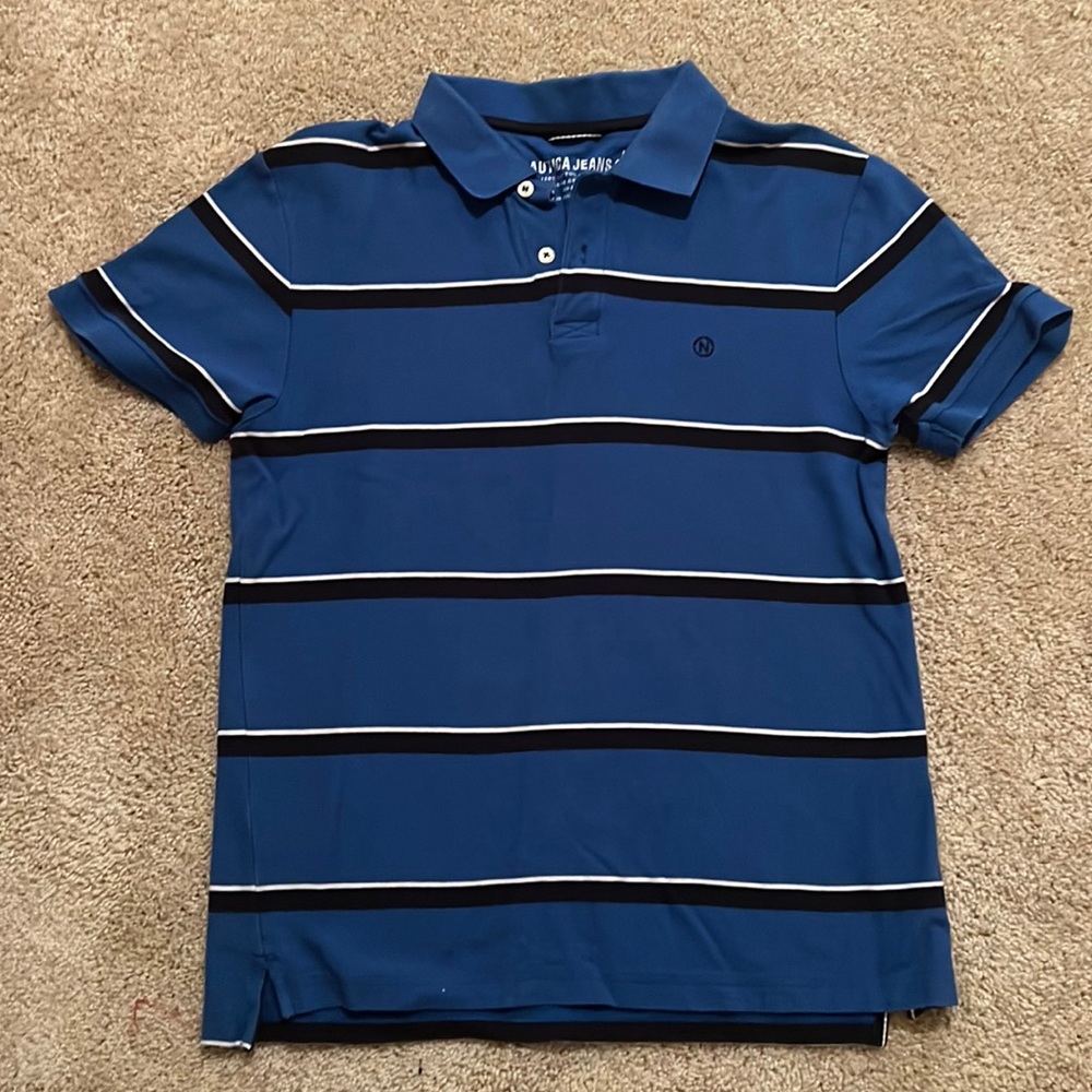 Boys Nautica Polo size large navy stripes